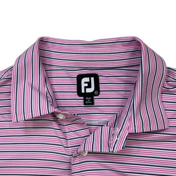 FootJoy FJ Lisle Multi Stripe Self Collar Golf Polo XL Pink Short Sleeve Golfer - Picture 3 of 11
